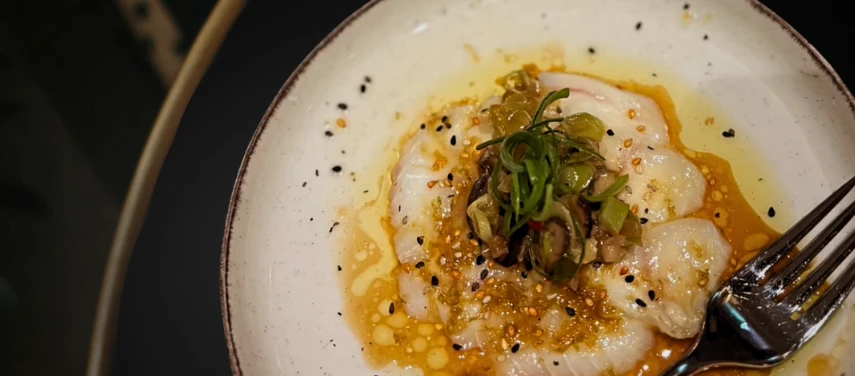 GEBEIZTER HEILBUTT SASHIMI / SHIITAKEPILZE / JUNGER LAUCH GEBEIZTER HEILBUTT
SASHIMI / SHIITAKEPILZE / JUNGER LAUCH